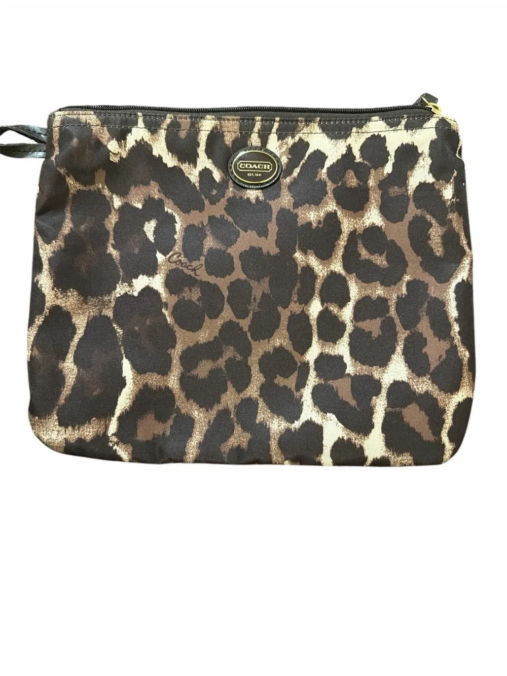 COACH Ocelot Leopard Print Cosmetic Pouch in Brown and Cream